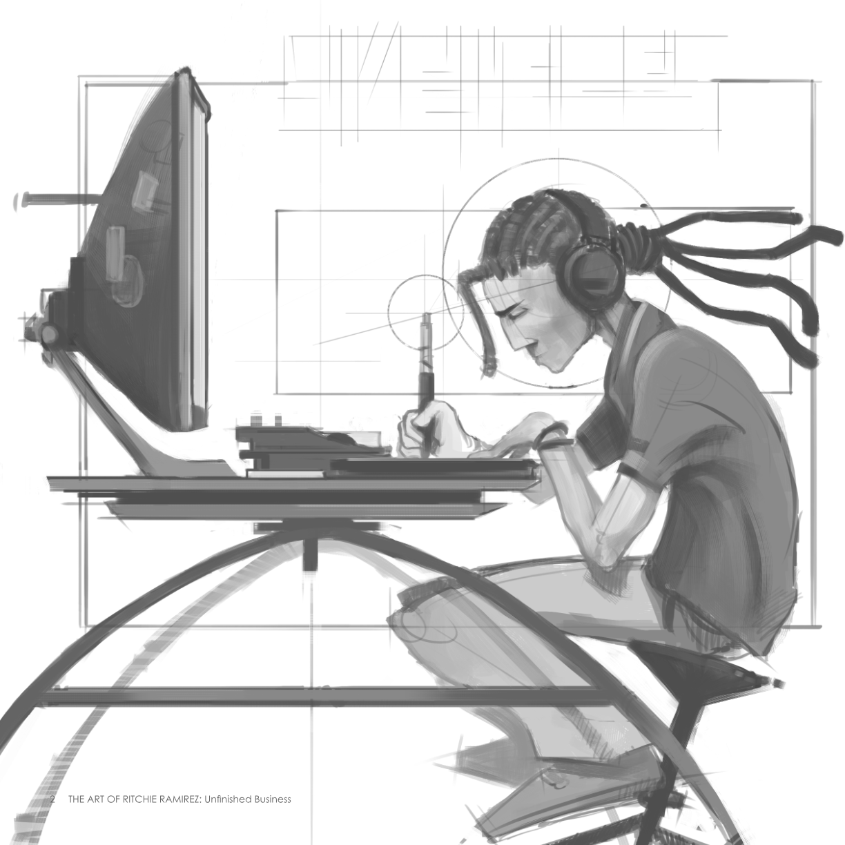 Book spread showing unfinished business theme